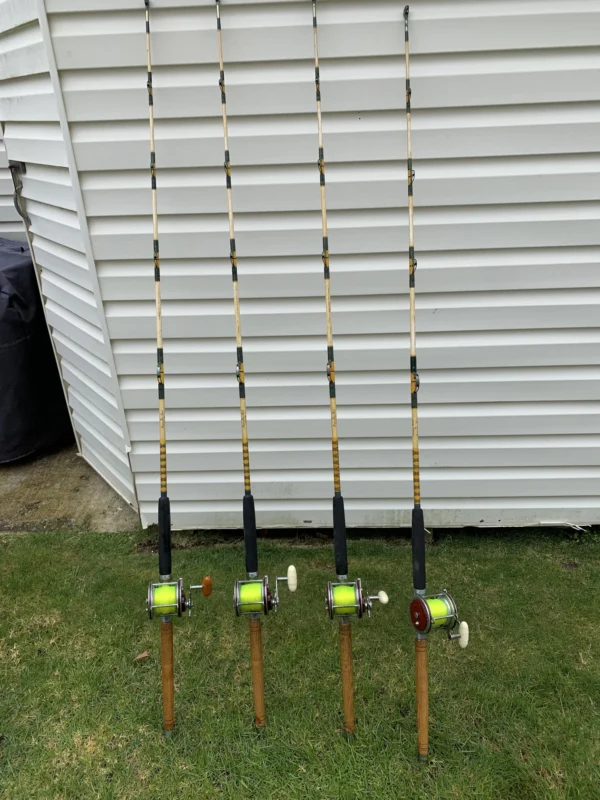 4 trolling rods rollers guides Penn 3/0 reels